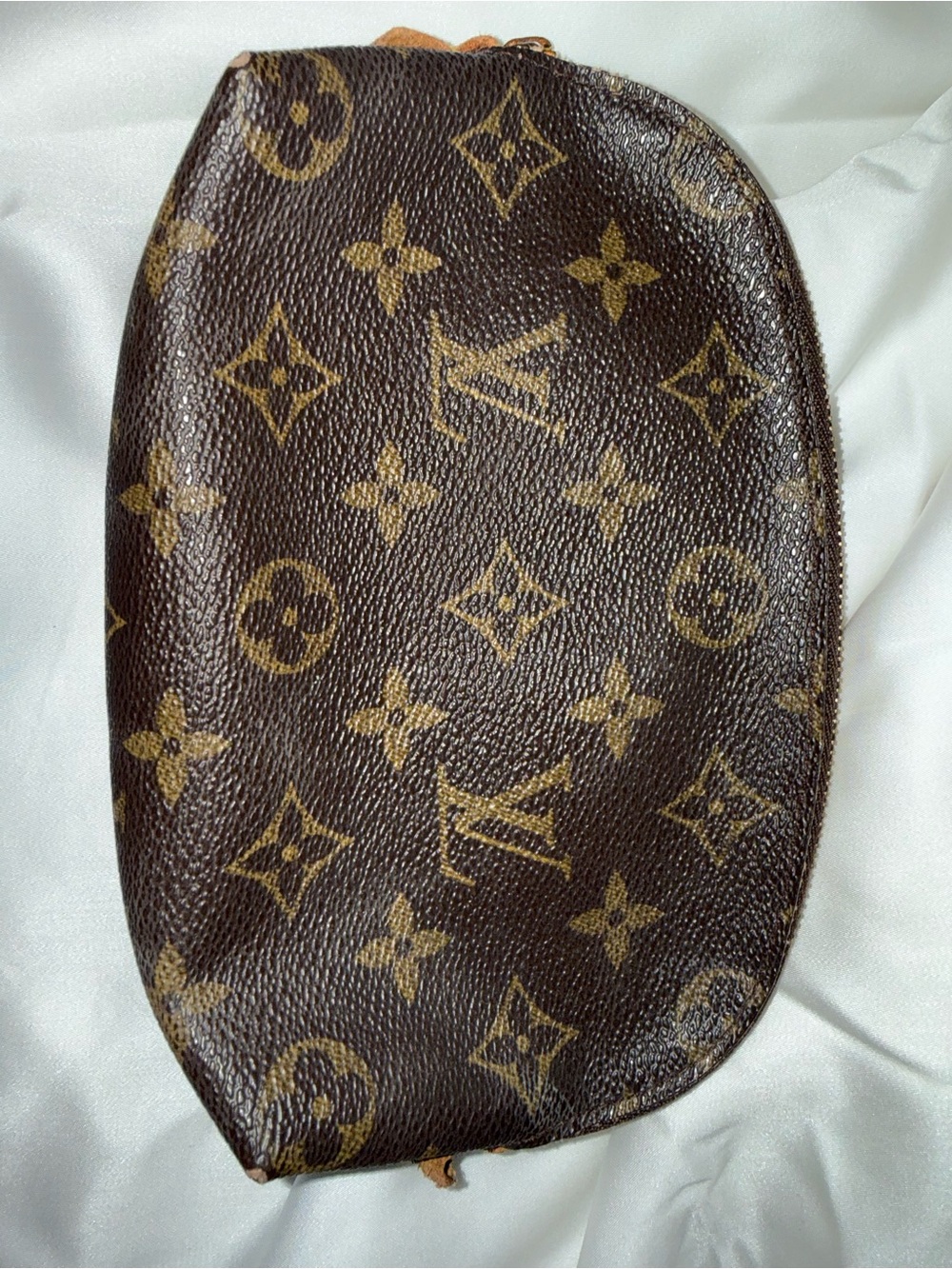 Louis Vuitton Brown Canvas Cosmetic Pouch with Tan Leather Trim